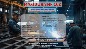 Welding manganese steel with MAXIDURA HF-108 Work-hardening electrode for rock crushers Hardfacing shear blade using HF-108 Final layer welding on Mn parts MAXIDURA HF-108 repairing crusher hammer