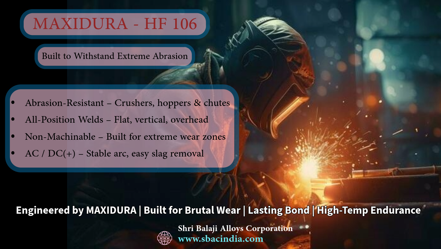 Engineered for Crushers, Hoppers & Chutes Handles brutal sliding wear and abrasion. 🔹 Extreme Hardness: 58–62 HRC Delivers unmatched surface protection. 🔹 All-Position Welding Capability Reliable performance in any orientation. 🔹 Non-Machinable, High-Bond Welds Tough overlay for severe impact zones. 🔹 Compatible with AC & DC(+) Stable arc, easy slag removal, clean finish.