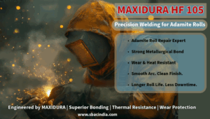 MAXIDURA HF-105 Welding Electrode for Adamite Roll Repair High-Performance Electrode for Thermal and Wear Resistance MAXIDURA HF-105 – Engineered Electrode for Heavy Roll Maintenance Hardfacing Electrode Used for Repairing Adamite Rolls in Steel Mills MAXIDURA HF-105 Electrode Showing Smooth Weld Finish on Roll Surface