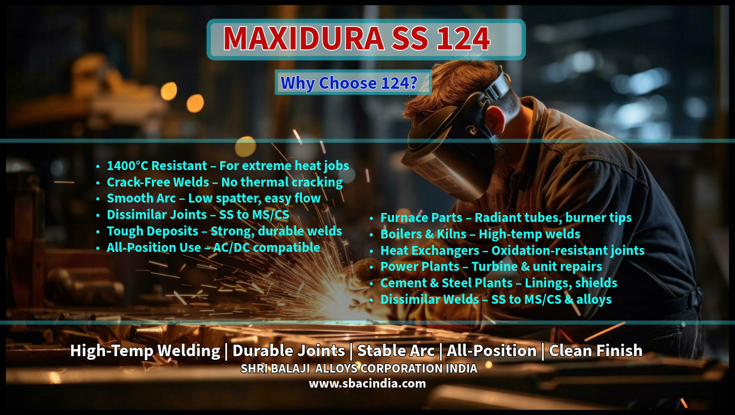 MAXIDURA 124 Welding Electrode for extreme heat applications MAXIDURA 124 Welding Electrode – 1400°C heat-resistant performance MAXIDURA 124 Welding Electrode for furnaces, boilers, and kilns MAXIDURA 124 Welding Electrode – crack-free and smooth welds MAXIDURA 124 Welding Electrode for dissimilar metal welding MAXIDURA 124 Welding Electrode – all-position AC/DC compatibility MAXIDURA 124 Welding Electrode for power plant and industrial repairs MAXIDURA 124 Welding Electrode – high-strength, oxidation-resistant welds